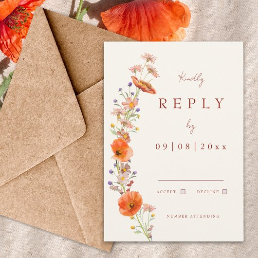Boho Wilde Bloemen Herfst Bruiloft RSVP Kaartje