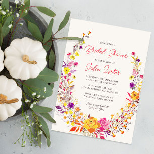 Boho Wilde Bloemen Herfst Krans Bruiloft Feest Kaart