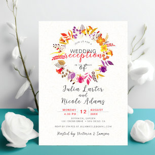Boho Wilde Bloemen Herfst Krans Trouwreceptie Kaart