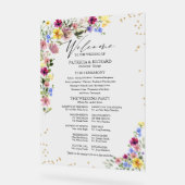 Boho Wilde Bloemen Huwelijksprogramma Acryl Bord (Hoek)