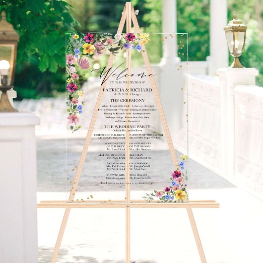 Boho Wilde Bloemen Huwelijksprogramma Acryl Bord