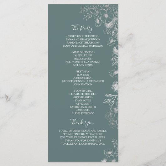 Boho Wilde Bloemen Huwelijksprogramma Programmakaart (Achterkant)
