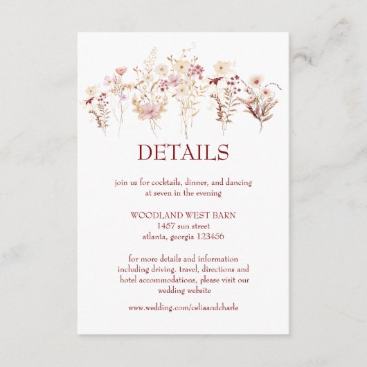 Boho wilde bloemen informatiekaartje (Voorkant)