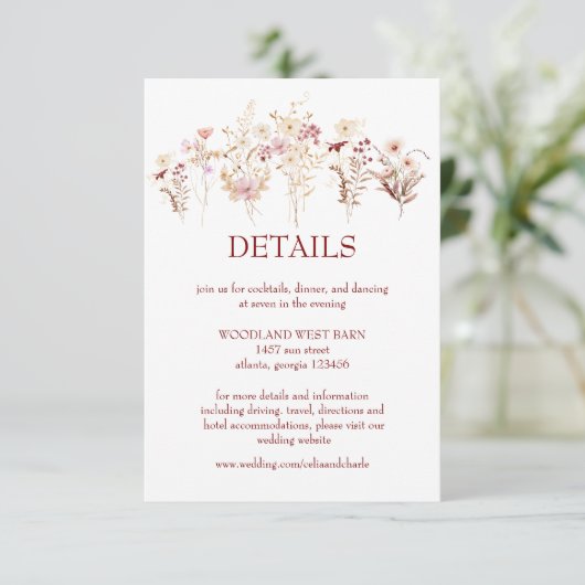 Boho wilde bloemen informatiekaartje (Staand voorkant)