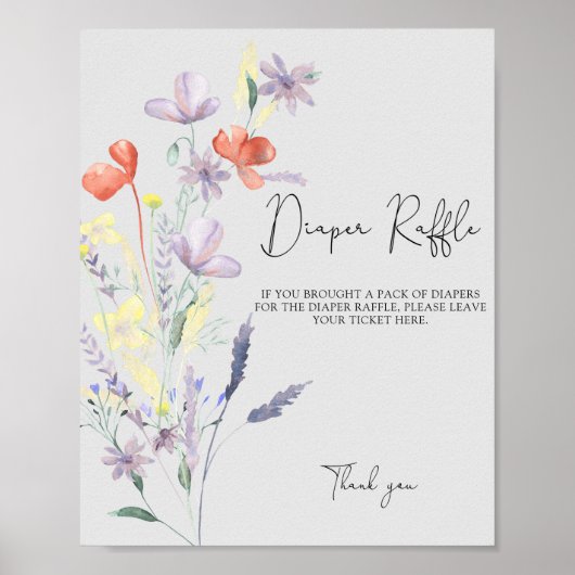 Boho wilde bloemen - Luier tombola poster spel (Voorkant)