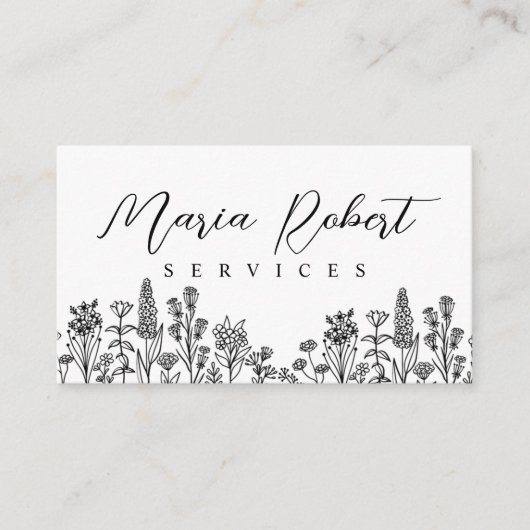 Boho wilde bloemen natuur botanische lente visitekaartje (Voorkant)