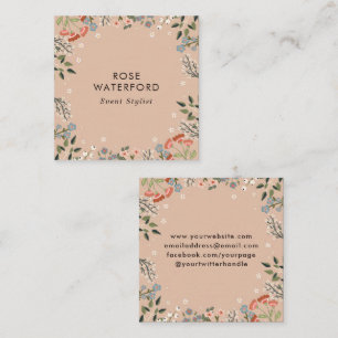 Boho Wilde Bloemen - Neutraal Boho Kleurenpalet Vierkante Visitekaartje