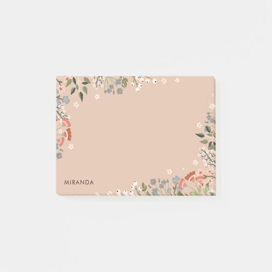 Boho Wilde Bloemen Neutraal Palet Uw Naam Post-it® Notes (Voorkant)