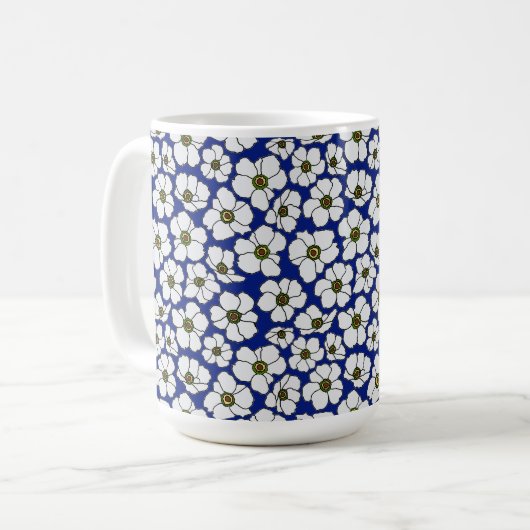 Boho Wilde Bloemen Op Blauw Koffiemok (Voorkant links)