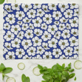 Boho Wilde Bloemen Op Blauwe Ondergrond Theedoek (Gevouwen)