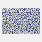 Boho Wilde Bloemen Op Blauwe Ondergrond Theedoek (Horizontaal)