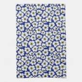 Boho Wilde Bloemen Op Blauwe Ondergrond Theedoek (Verticaal)