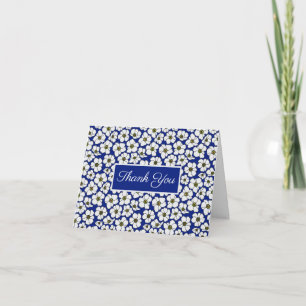 Boho Wilde Bloemen Op Kobaltblauw Bedankkaart