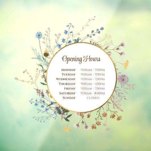 Boho wilde bloemen openingstijden venster cling raamsticker (Vel 3)