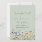 Boho Wilde Bloemen Oranje Blauwe Salie Groene Trou Save The Date (Voorkant)
