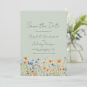 Boho Wilde Bloemen Oranje Blauwe Salie Groene Trou Save The Date (Staand voorkant)
