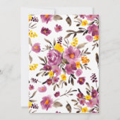 Boho wilde bloemen paarse gele Waterverf Bruiloft Kaart (Achterkant)