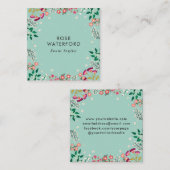 Boho Wilde Bloemen - Robins Eiblauw Vierkante Visitekaartje (Voorkant / Achterkant)