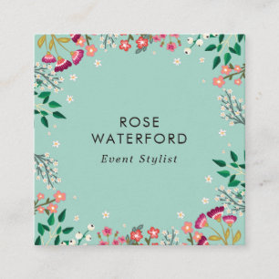Boho Wilde Bloemen - Robins Eiblauw Vierkante Visitekaartje