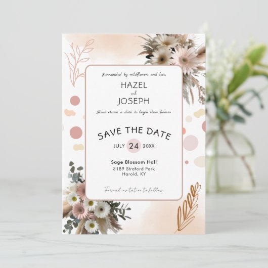 Boho Wilde Bloemen Romance | Rustieke Natuur Bloem Save The Date (Staand voorkant)
