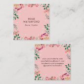 Boho Wilde Bloemen Roze Vierkante Visitekaartje (Voorkant / Achterkant)