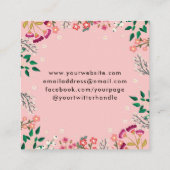 Boho Wilde Bloemen Roze Vierkante Visitekaartje (Achterkant)