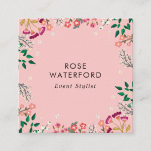 Boho Wilde Bloemen Roze Vierkante Visitekaartje