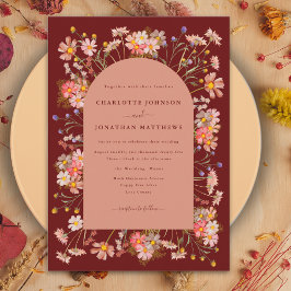 Boho Wilde Bloemen Terracotta Boog Herfst Bruiloft Kaart