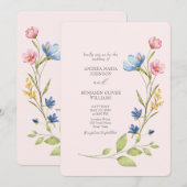 Boho Wilde Bloemen Trouwkaart met QR-code Kaart (Voorkant / Achterkant)