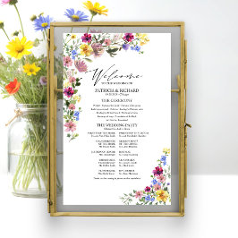 Boho wilde bloemen trouwprogramma bord poster