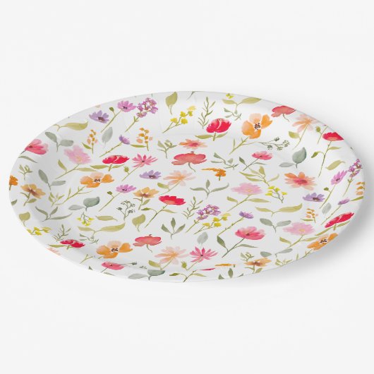 Boho wilde bloemen tuin bloemenfeest vrijgezellenf papieren bordje (Gekanteld)