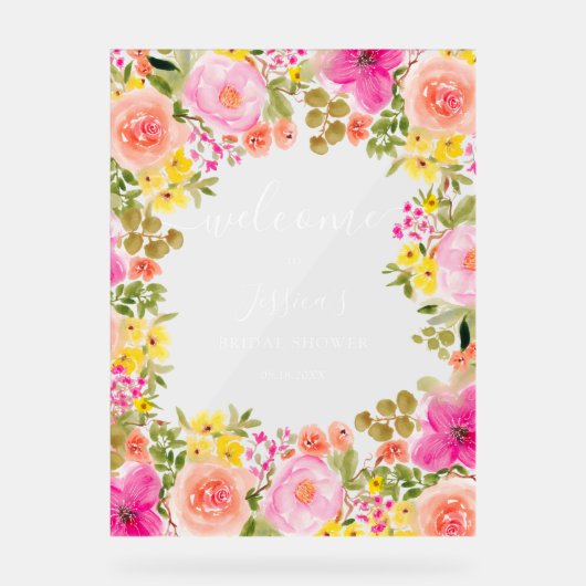 Boho wilde bloemen tuin bruidsdouche welkom acryl bord (Voorkant)