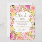 Boho wilde bloemen tuin roze vrijgezellenfeest bedankkaart (Voorkant)