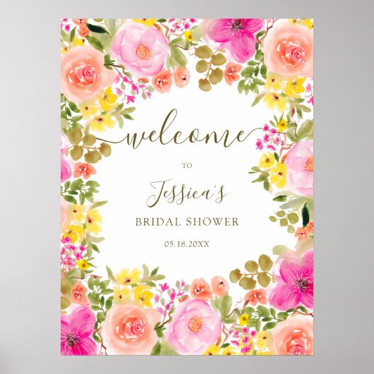 Boho wilde bloemen tuin vrijgezellenfeest welkom poster (Voorkant)