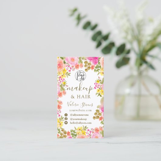 Boho wilde bloemen tuin waterverf make-up haar visitekaartje (Staand voorkant)