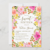 Boho wilde bloemen tuin waterverf Sweet 16 Kaart (Voorkant)