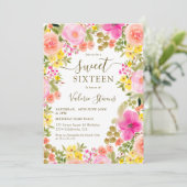 Boho wilde bloemen tuin waterverf Sweet 16 Kaart (Staand voorkant)