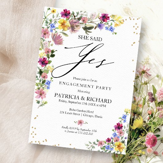 Boho Wilde Bloemen Verlovingsfeest Kaart