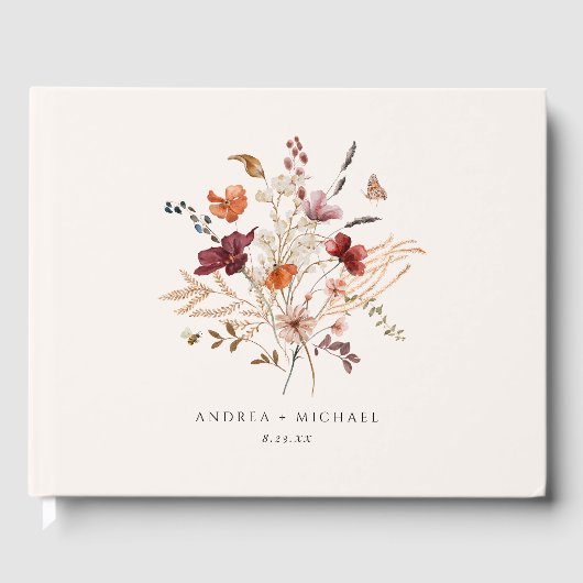 Boho Wilde Bloemen Vintage Herfst Bruiloft Gastenboek (Voorkant)