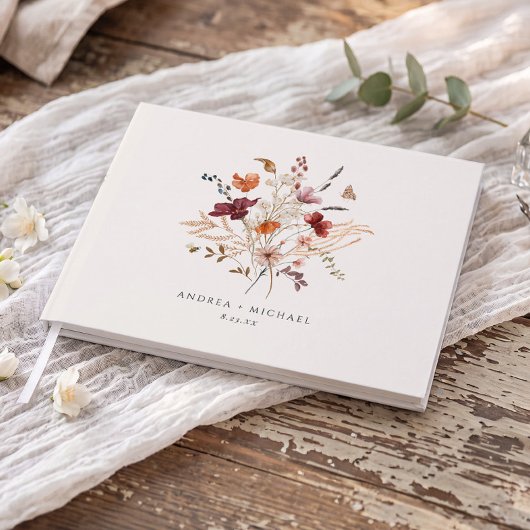 Boho Wilde Bloemen Vintage Herfst Bruiloft Gastenboek