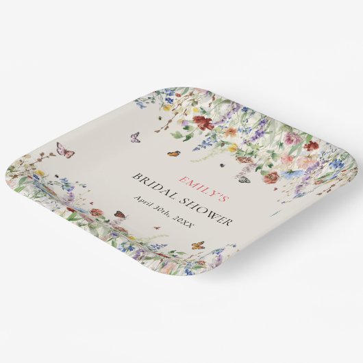 Boho Wilde Bloemen Vlinders Bruidsmeisjesfeest Papieren Bordje (Gebogen)