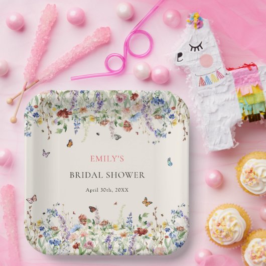 Boho Wilde Bloemen Vlinders Bruiloft Feest Papieren Bordje (Feest)