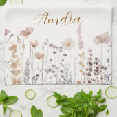 Boho Wilde Bloemen Waterverf Bloem Naam Theedoek (Gevouwen)