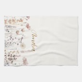 Boho Wilde Bloemen Waterverf Bloem Naam Theedoek (Horizontaal)
