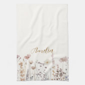 Boho Wilde Bloemen Waterverf Bloem Naam Theedoek (Verticaal)