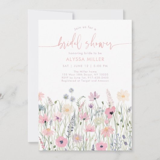 Boho Wilde Bloemen Weide Bruiloft Feest Kaart (Voorkant)