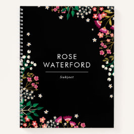 Boho Wilde Bloemen - Zwart - Naam Notitieboek