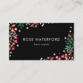 Boho Wilde Bloemen - Zwart Visitekaartje (Voorkant)