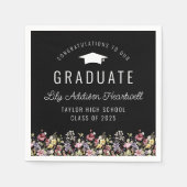 Boho Wilde Bloemen Zwarte Afstudeerfeest Servet (Voorkant)