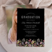 Boho Wilde Bloemen Zwarte Foto Afstuderen Kaart